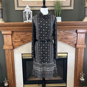 Tacera Black Tan Soft Belted Cowl Neck Midi‎ Dress Size: Large New